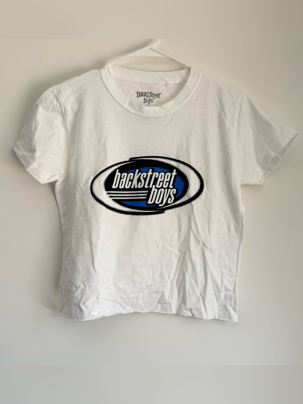 Backstreet Boys White and Blue Cropped T-shirt Size Medium